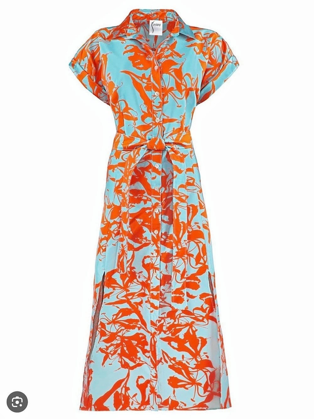 Finley Chantel Maxi Shirt Dress. Blue & Orange. Size Medium. Jacquard materia